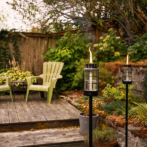 Miniatura 7 de TIKI Linterna de cristal para exteriores – Antorcha decorativa resistente a la intemperie para patio, jardín y patio trasero con poste de altura