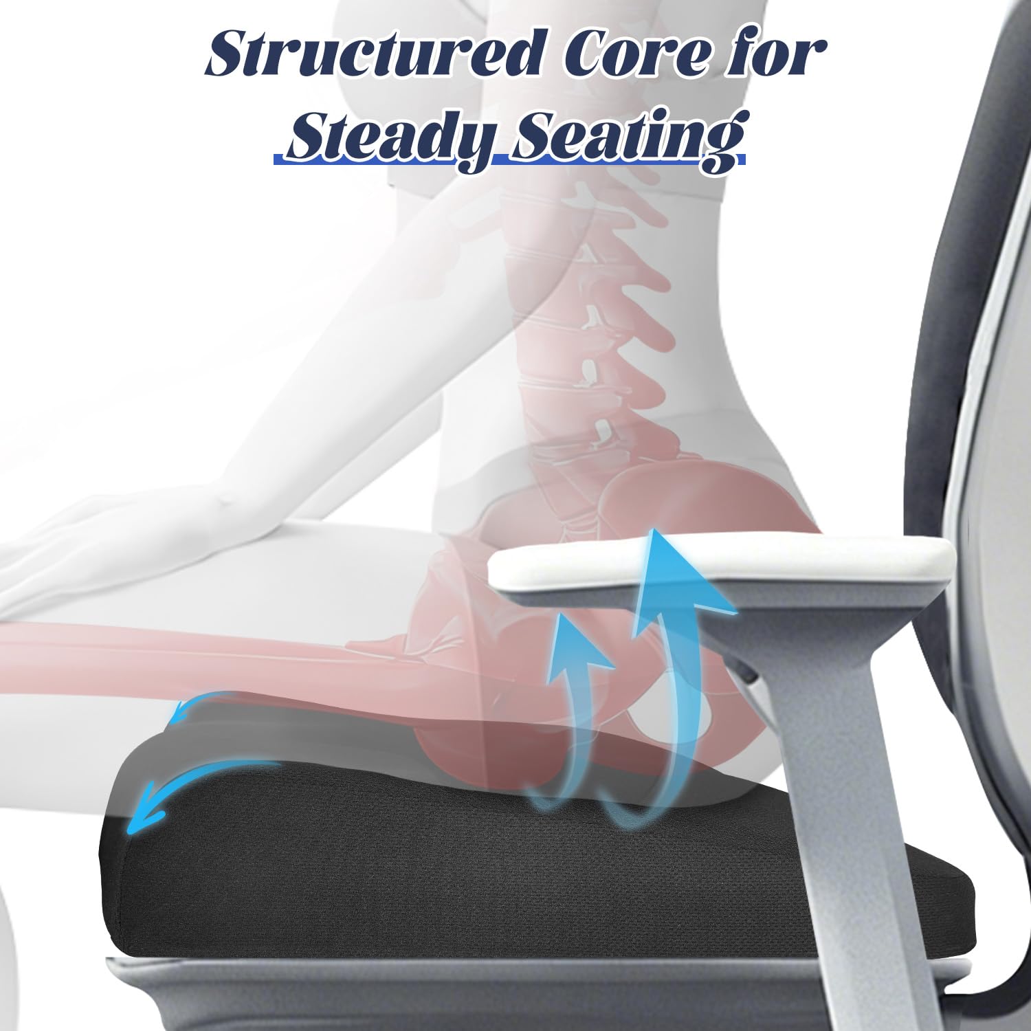 SKYNY Gel-Rollstuhl-Sitzkissen - Kühlendes Memory-Foam-Bürostuhlkissen mit rutschfester Unterseite & waschbarem Bezug, ergonomisches Autositzkissen für Ischias, Steißbein, Rückenkomfort (Schwarz)