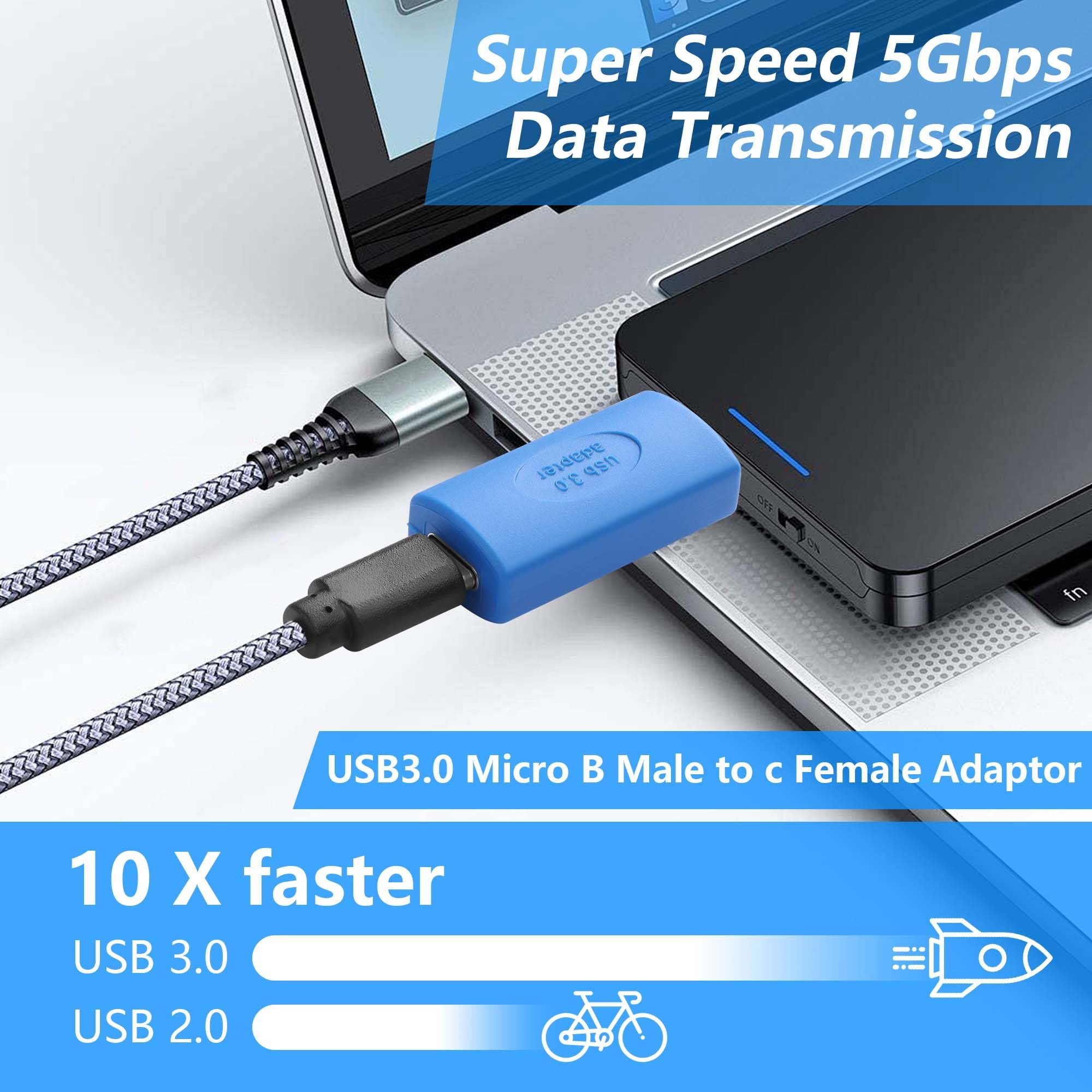 Adattatore USB Micro B 3.0 Maschio A USB C Femmina – 2 Pezzi, 5 Gbps, Plug-and-Play Per Hard Disk E Fotocamere