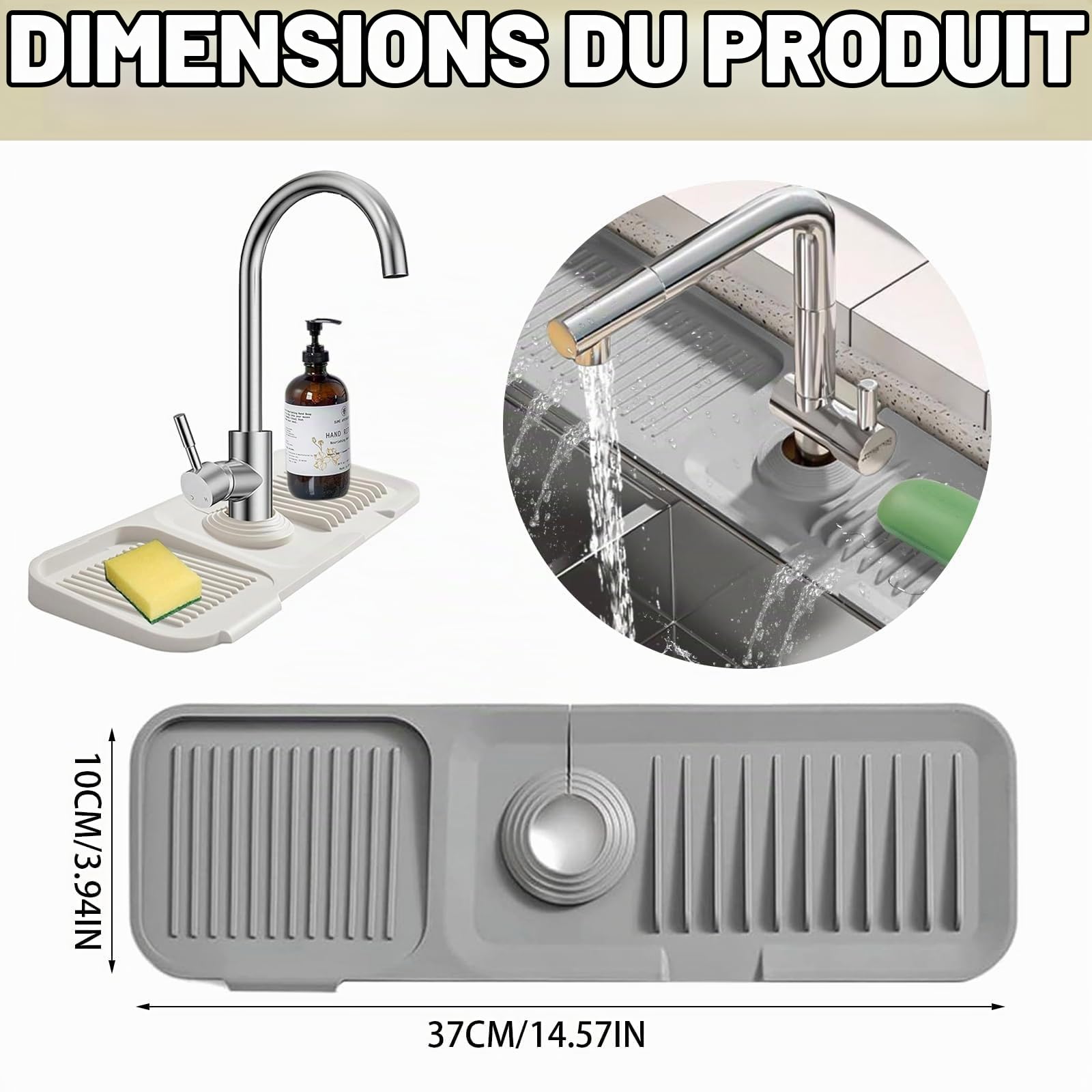 2 Pièces Contour de Robinet Absorbant 39,5x11,7cm Tapis de Robinet | Evier Cuisine Protection Anti-Éclaboussure en Silicone Protege Evier Cuisine Tapis de Robinet pour Eclaboussure Drainage