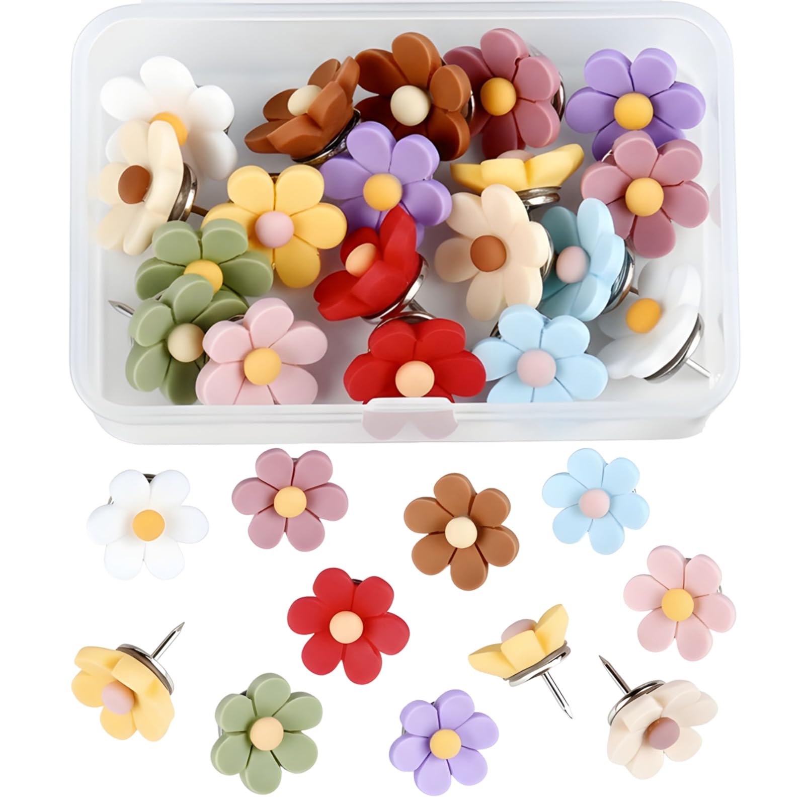 Gdrghe 50PCS Flower Drawing Pins Colorful Cute Push Pins Notice Board Cork Board Pins for Office Home Kids Photo Wall Memo Use