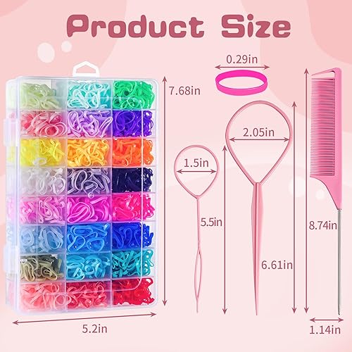 Miniatura 2 de 2300 bandas elásticas para el cabello, bandas de goma de 24 colores para el cabello, mini ligas elásticas para el cabello con herramientas de