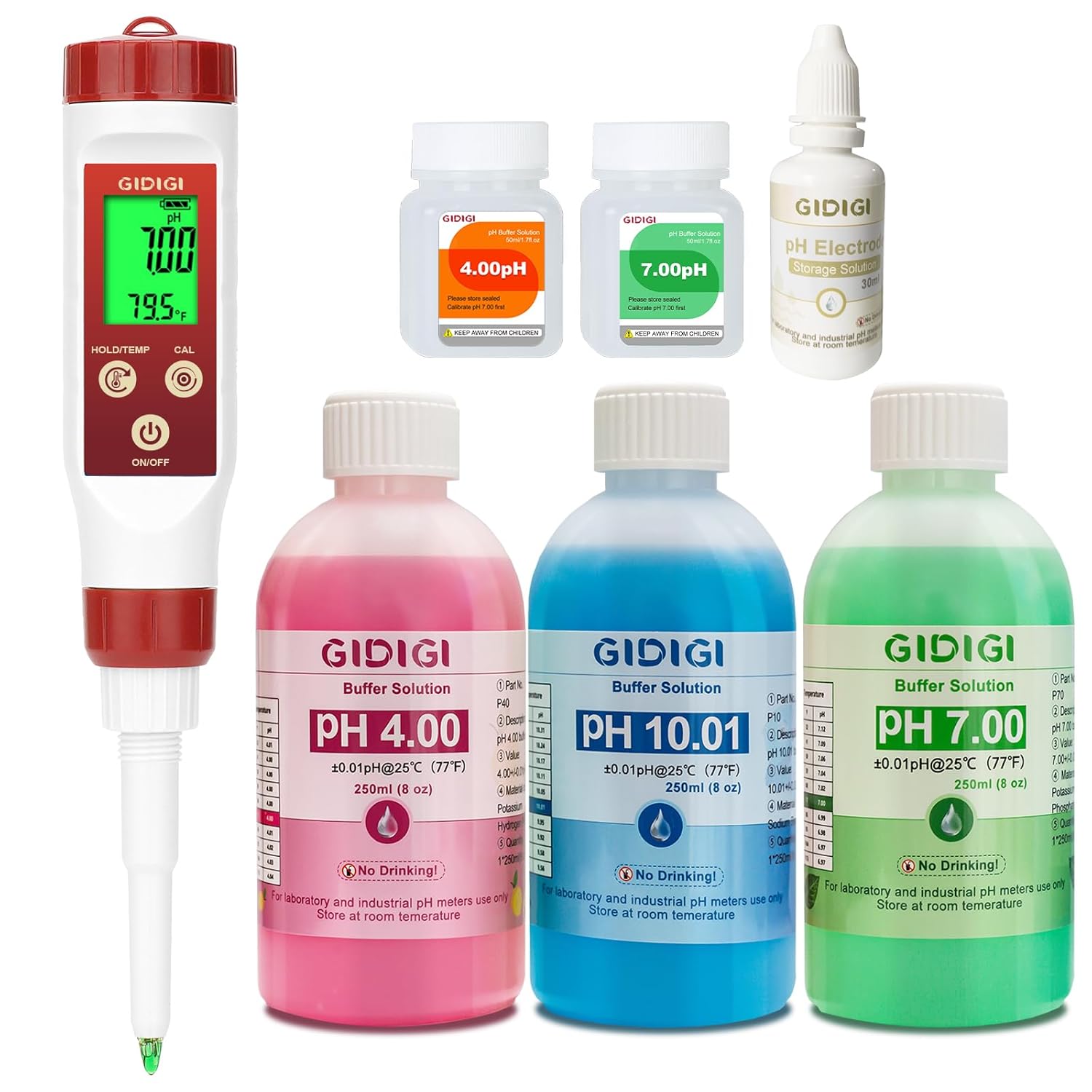 pH Meter Calibration Buffer Solution Kit, Includes pH 4.00, 7.00 and pH 10.01 Solution pH Meter for Food,Digital pH Meter for Fermentation,Hot Sauce,Canning