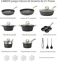 Vista 2 de CAROTE - Juego de 21 piezas de ollas y sartenes antiadherentes, juego de utensilios de cocina de inducción de granito negro, con sartenes