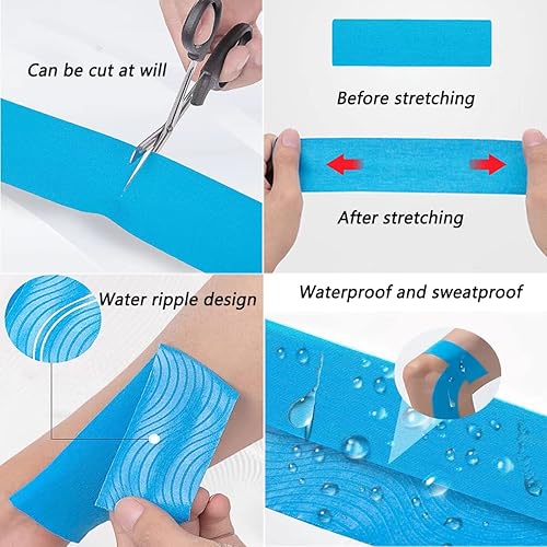 Miniatura 5 de Cinta de kinesiología 3 rollos  Cinta de kinesiología cinética sin cortar resistente al agua de 16 pies para dolor de rodilla, codo y hombro