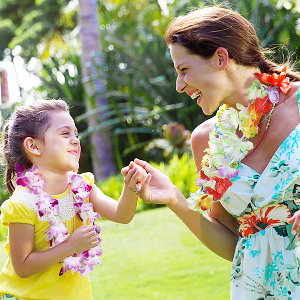 40PCS Gonna Hawaiana Set con 8 Gonna di Erba Elastico Gonna Hawaiana,8 Ghirlanda Hawaiana Collana fiori,8 bracciali,16 Fasce, Costume hawaiano Hula Gonna per ragazze Donne Hawaii Summer Decorations