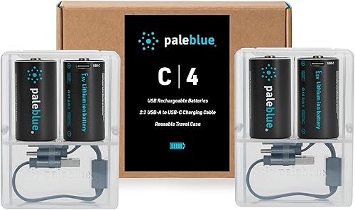 Pale Blue - Baterías recargables C con cargador USB, iones de litio de 1.5 V 2800 mAh, se cargan menos de 1 hora, más de 1000 ciclos, cable de carga