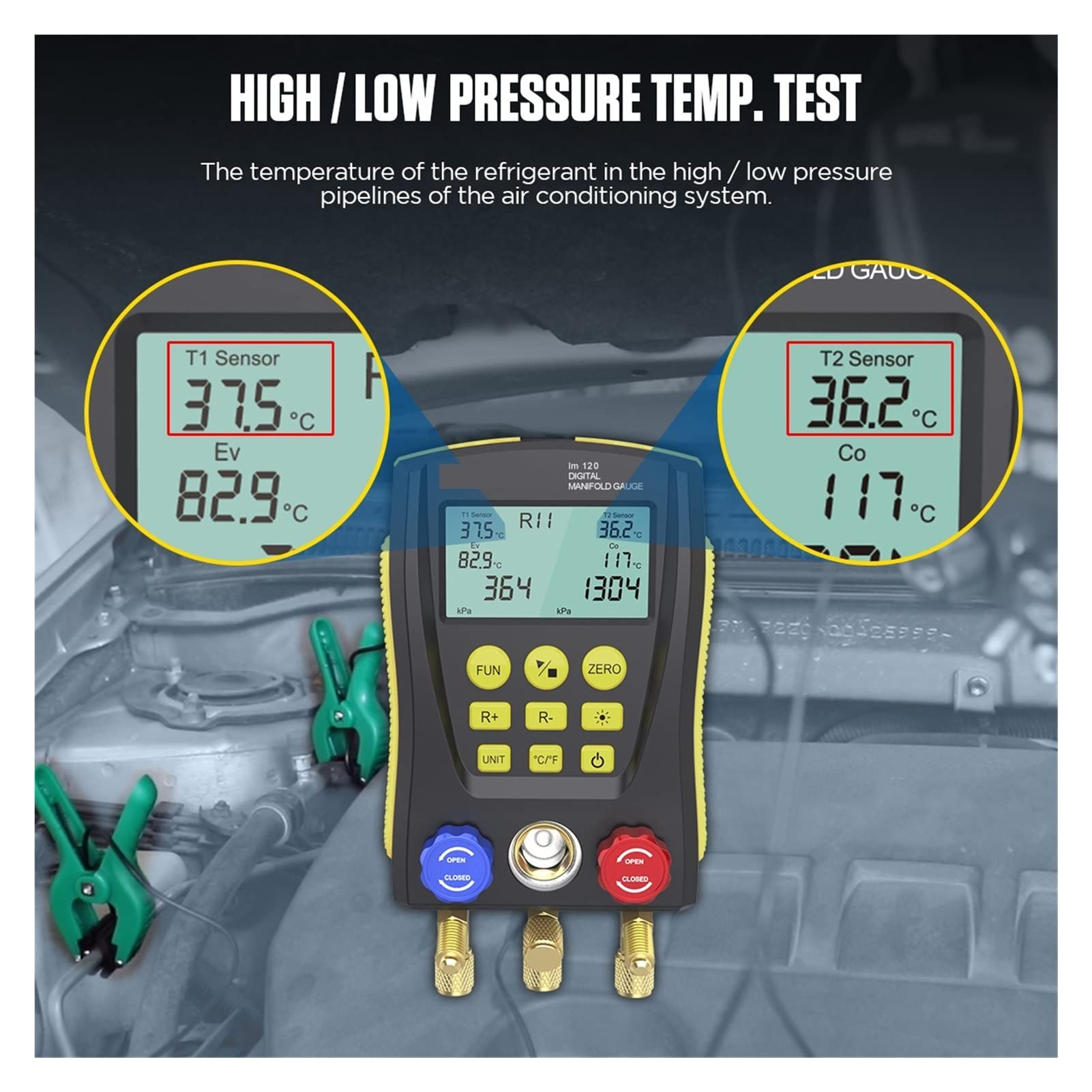 Medidores de HVAC Lm120 Medidor de presión de refrigeración Hvac Herramienta de prueba de medidor de temperatura de vacío Tesor del colector digital for aire acondicionado