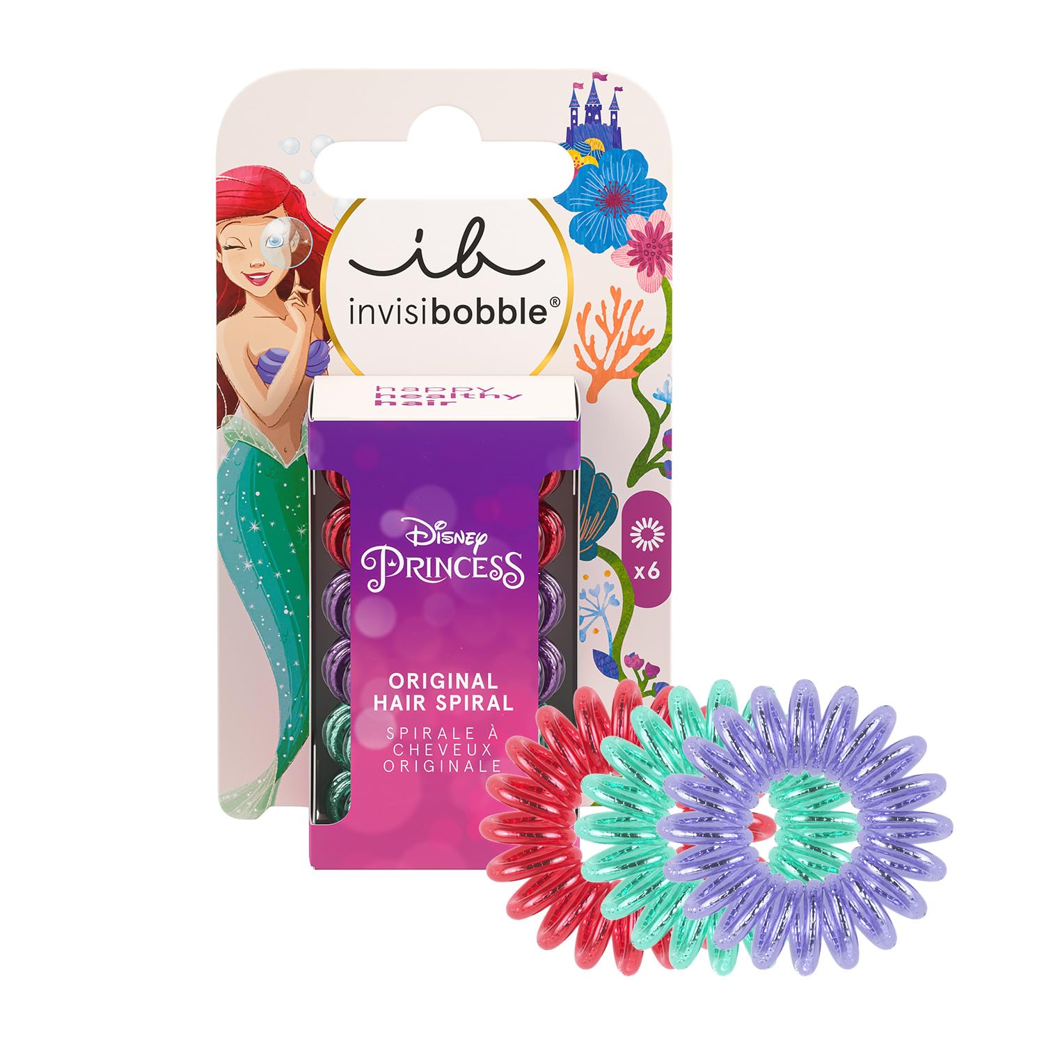 invisibobble Juego de 6 gomas elásticas para el pelo para niñas, color rojo, verde y morado de Ariel, para niñas, sin tirones para un agarre elegante
