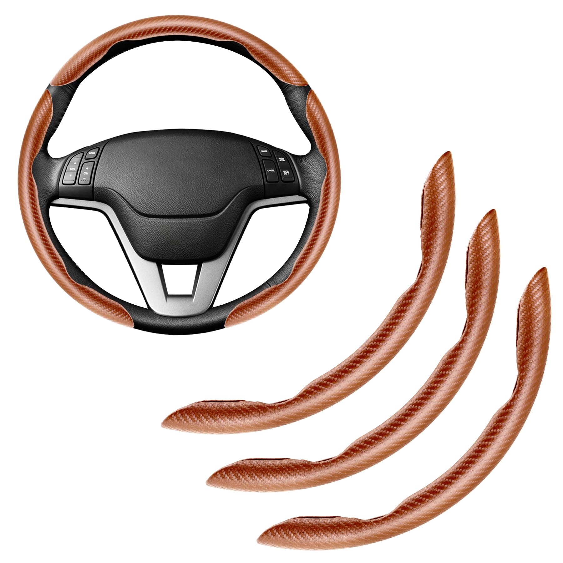 Amiss 3pcs Carbon Fiber Anti-Skid Steering Wheel Cover, Waterproof &amp; Segmented Butterfly Design, Universal 99% Vehicle Wheel Cover Protector, Car Interior Accessories (Champagne-3pcs)