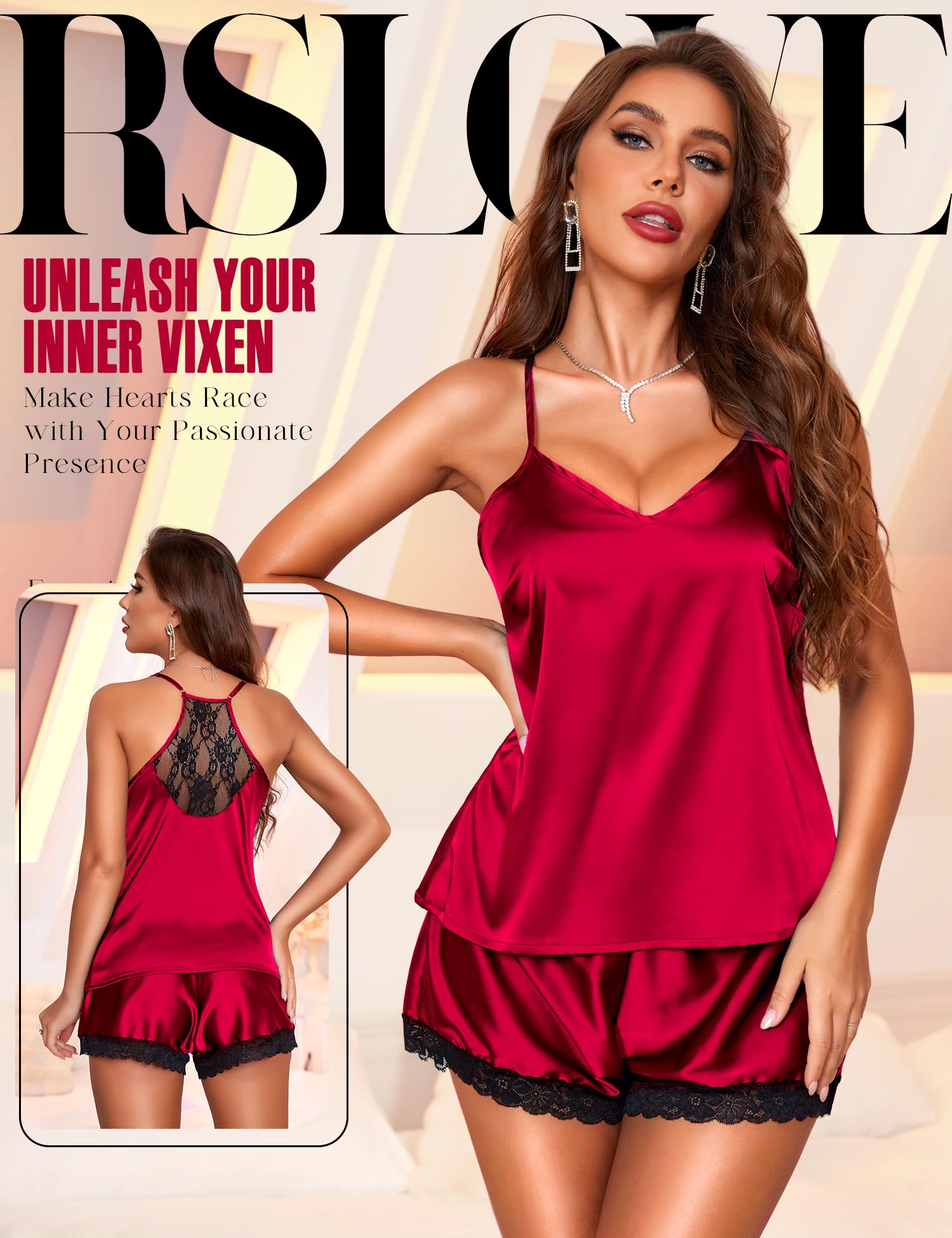 RSLOVE Satin Schlafanzug Damen Kurz - Sexy Silk Pyjama Set 2-Teiliges Nachtwäsche