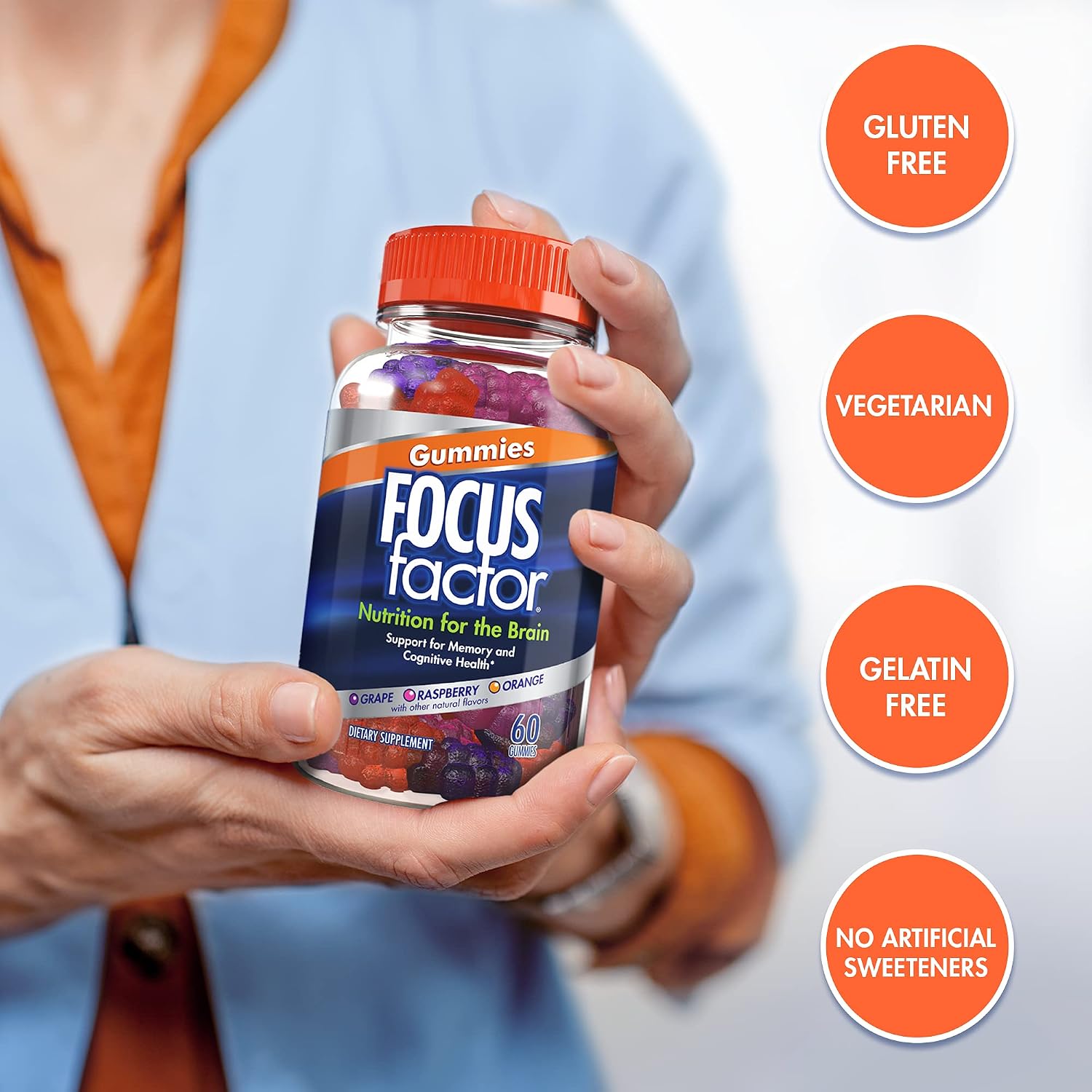 Focus Factor Nootropic Gummies, Memory Supplement for Brain, Phosphatidylserine, Bacopa, Huperzine A, 60 Count, Pack of 2