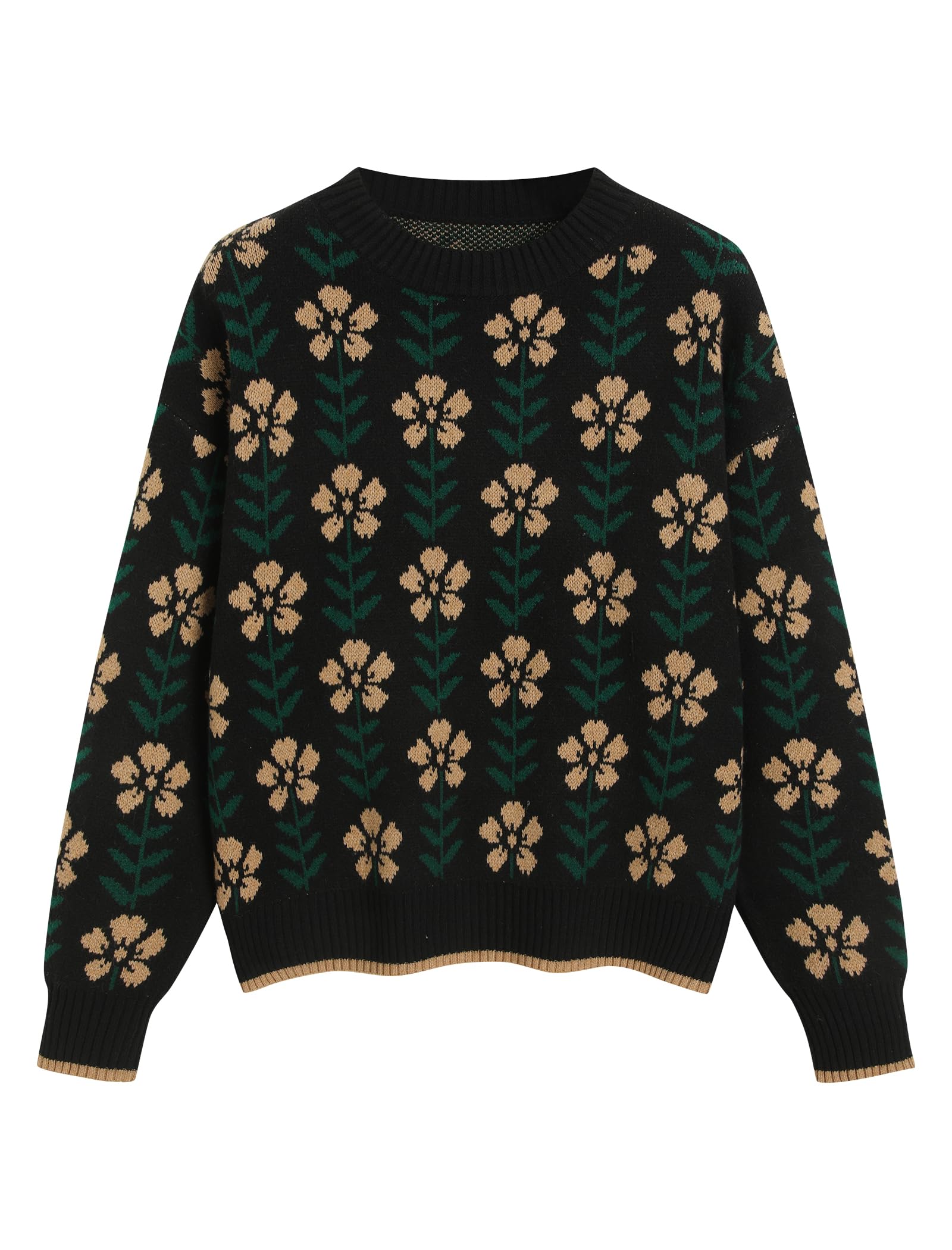 ZAFUL Fall Sweaters for Women Long Sleeve Crew Neck Print Cute Oversized Knit Pullover Sweater Tops 2025 Trendy Clothes