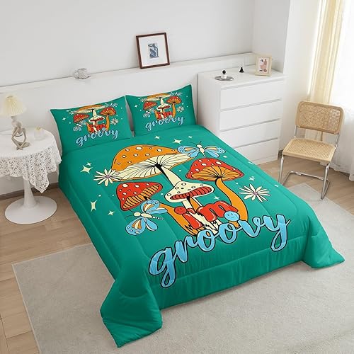 Miniatura 3 de Erosebridal Groovy - Juego de edredón de hongos tamaño matrimonial, ropa de cama con diseño de margaritas y mariposas para mujeres y niñas, juegos