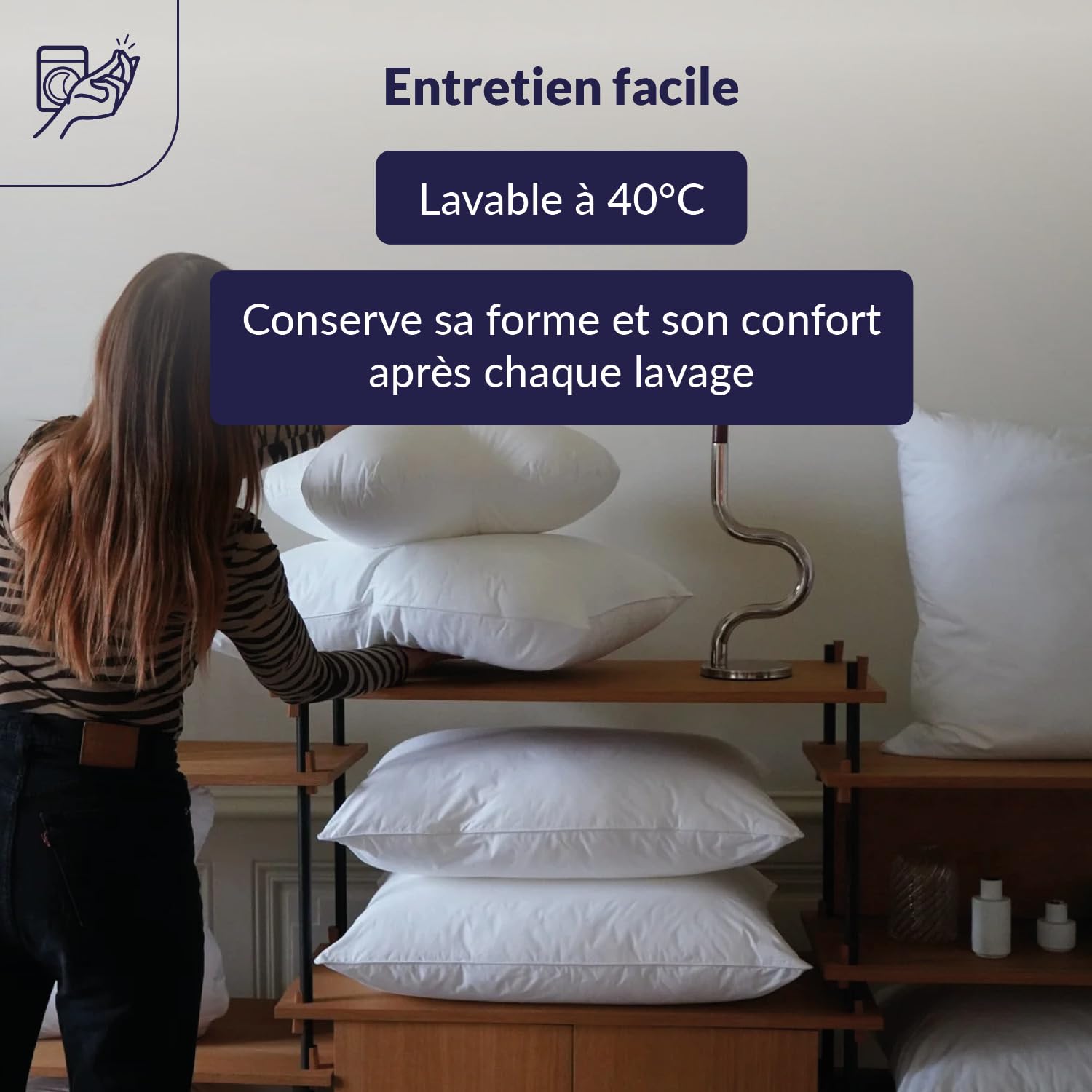 DODO - Lot de 2 Oreillers Anti-Acariens 60x60 cm - Confort Médium, Finition Bourdon - Enveloppe 100% Polyester - Garnissage Synthétique 100% Polyester Circul'Air - Lavable en Machine à 40°C
