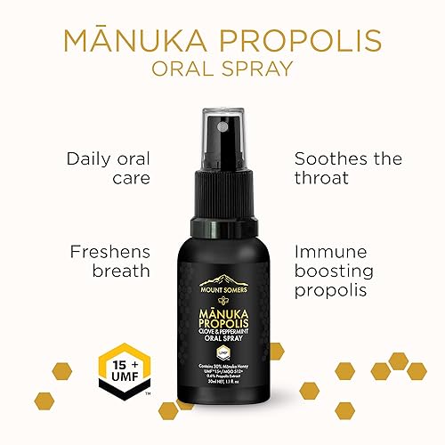 Miniatura 2 de Propolis - Spray oral UMF15+  Miel de Manuka, clavo y menta, ambientador de aliento y soporte de comodidad oral, tamaño de viaje, 1 onza líquida