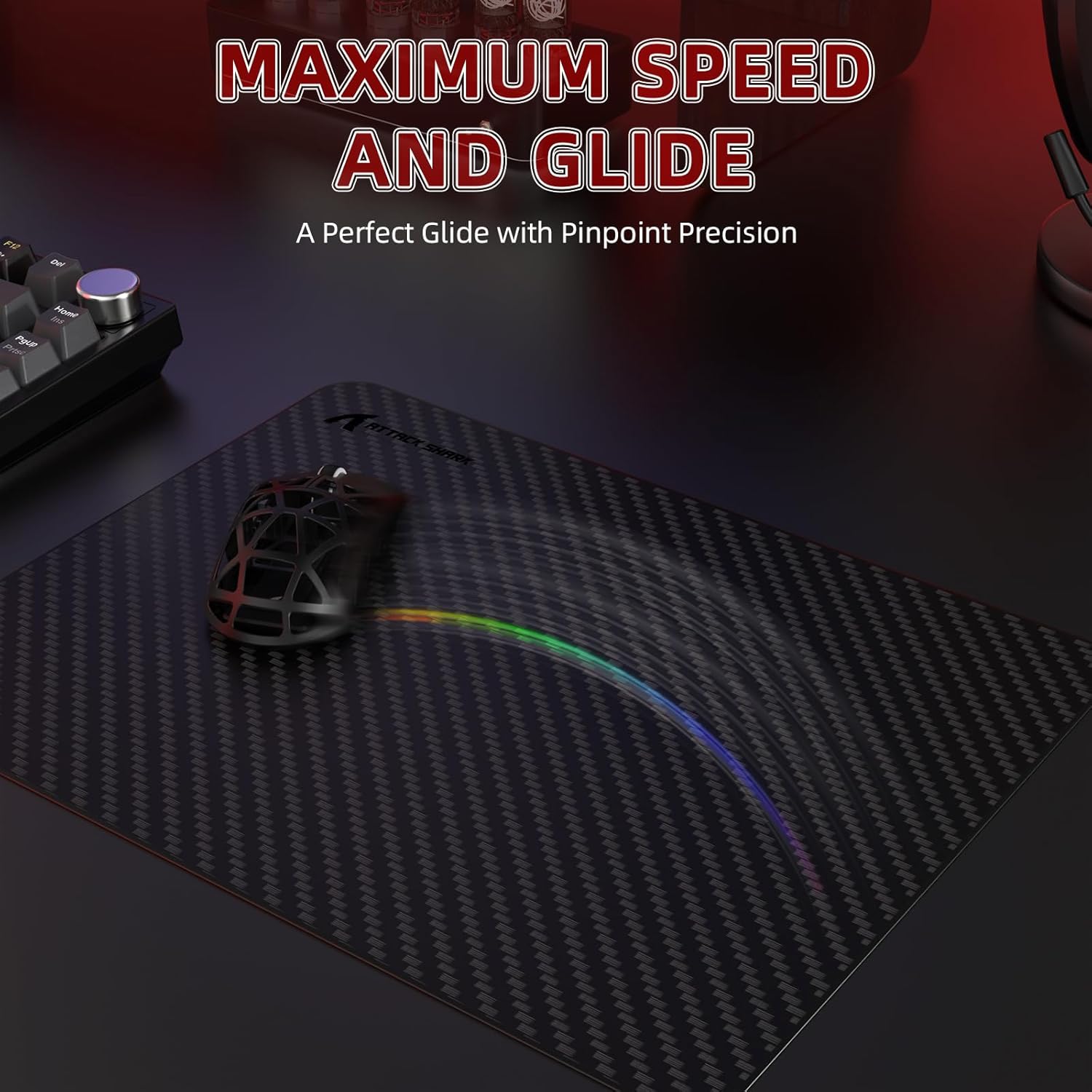 Attack Shark CM04 Carbon Fiber Gaming Mouse Mat,Esports Mouse Pad G240,Smooth Glide Feeling with Steady Control,Waterproof,Non-Slip Rubber Base, Stitched Edge, Gamer Office Home (14" x 11")