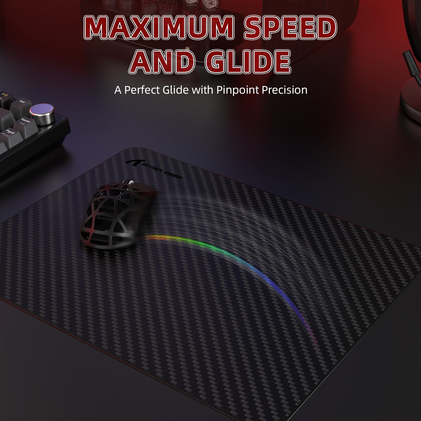 Yindiao ×Attack Shark CM04 - Alfombrilla de mouse para juegos, fibra de carbono, alfombrilla grande para teclado de computadora, alfombrilla de mouse de mesa con base antideslizante, borde cosido para