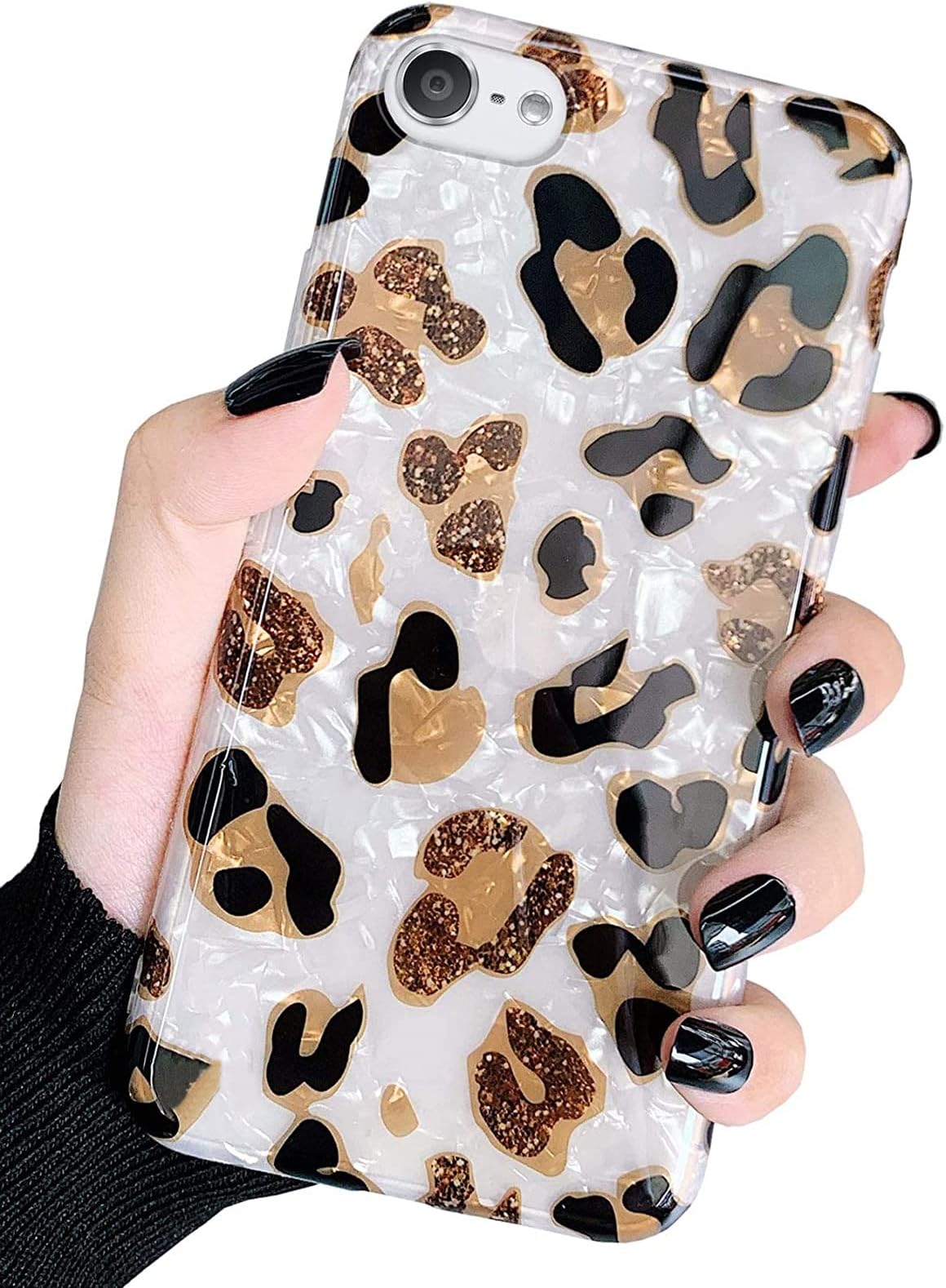 iPod Touch 7th Gen Case - Sparkle Translucent Clear Glitter White Leopard Print Soft TPU Silicone Case Cover for Girls Women