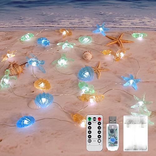 Guirnalda de luces decorativas de playa, luces temáticas náuticas para decoraciones de Navidad, control remoto de 10 pies, 30 LED, boda, fiesta de
