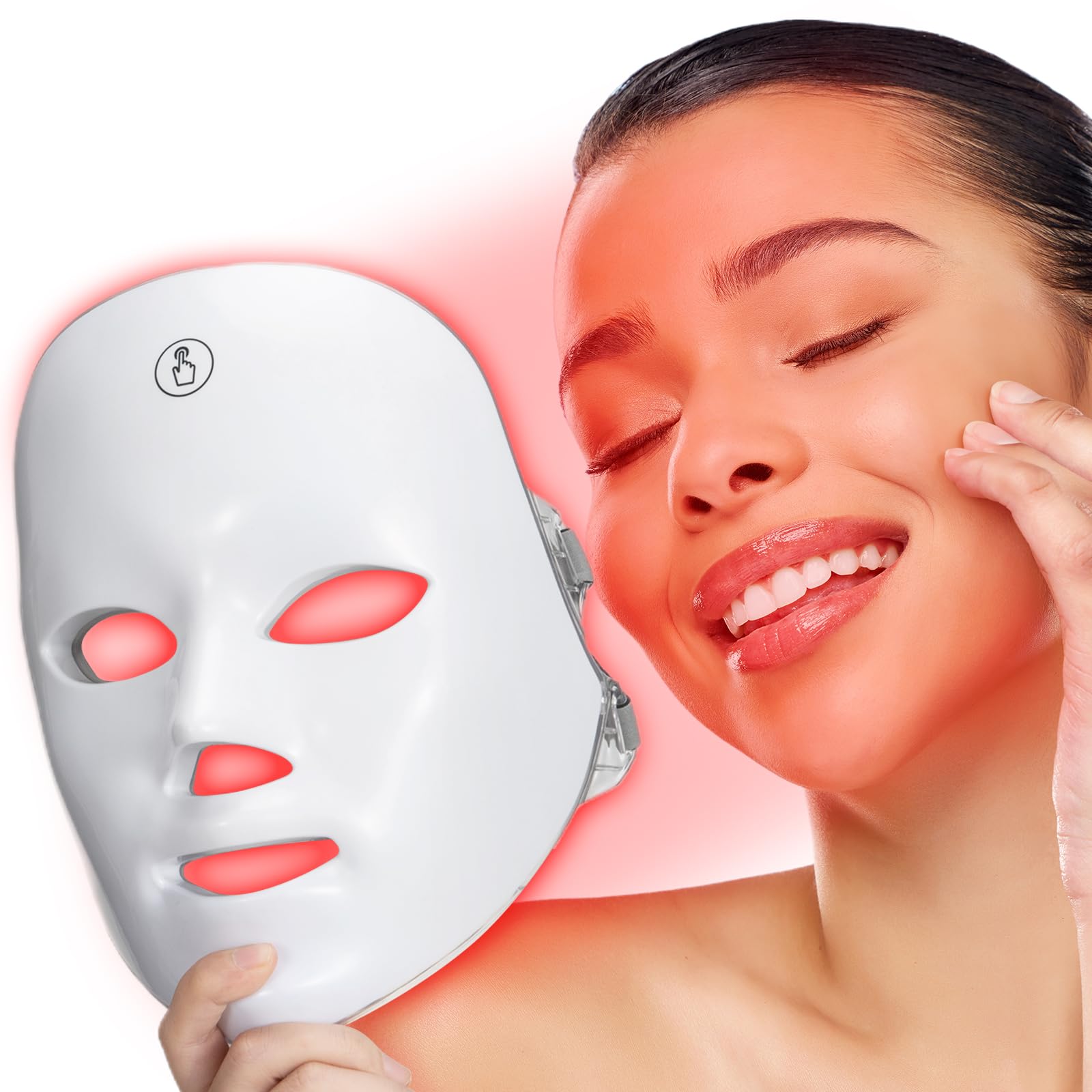 Red Light Mask For Face, 7-1 Colors Red Blue Light Face Mask Light, Facial Mask Skincare At Home, Cordless, Portable and Rechargeable, White