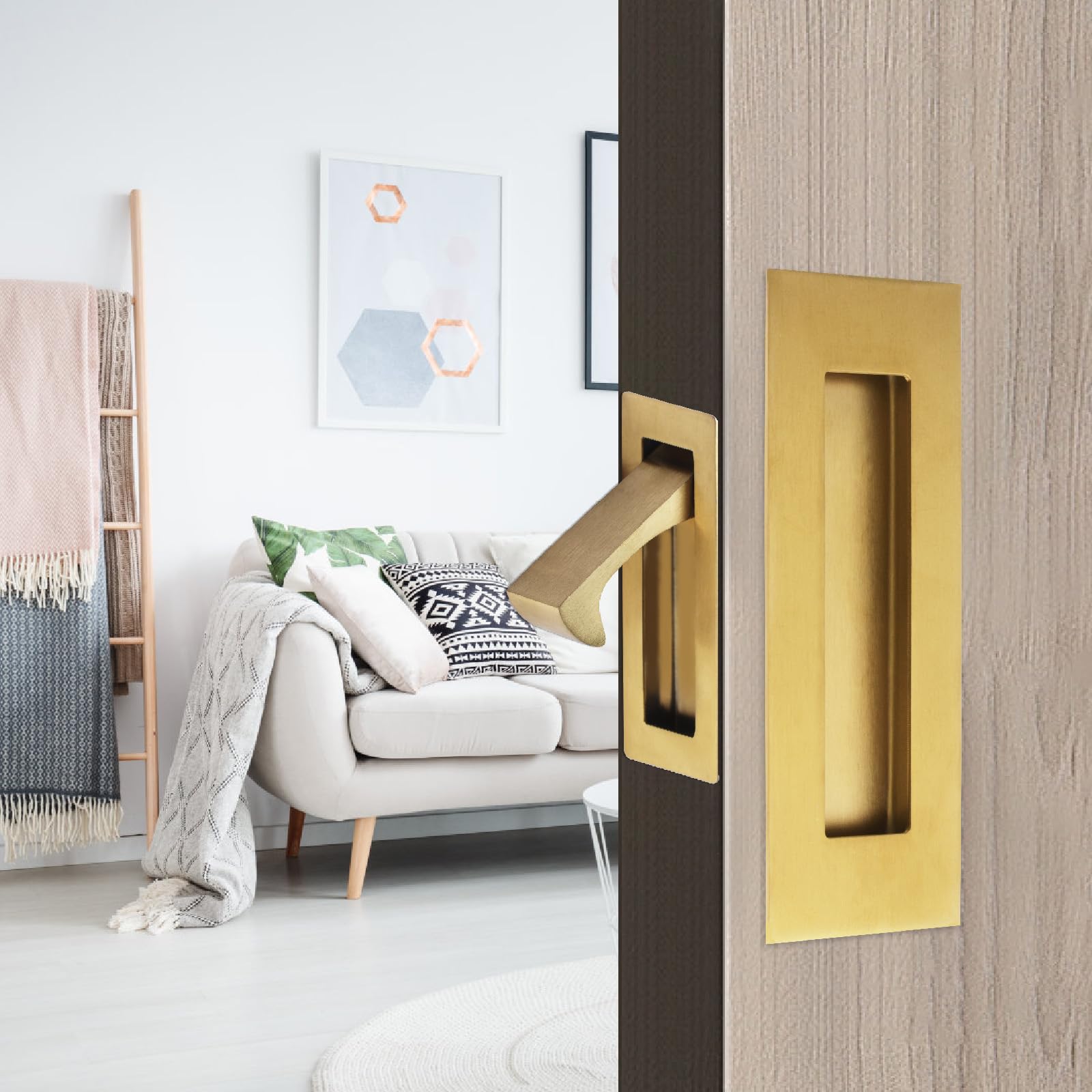 Lot de 2 poignées de porte encastrées et 4 poignées de bord de 15,2 cm en acier inoxydable pour placard (or brossé, grande taille)