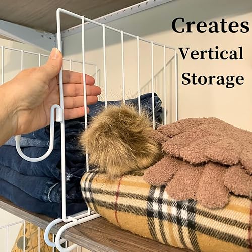 Miniatura 5 de Evelots Separadores de estantes para estante de madera con ganchos extraíbles pendientes de patente, paquete de 6 organizadores de armario y