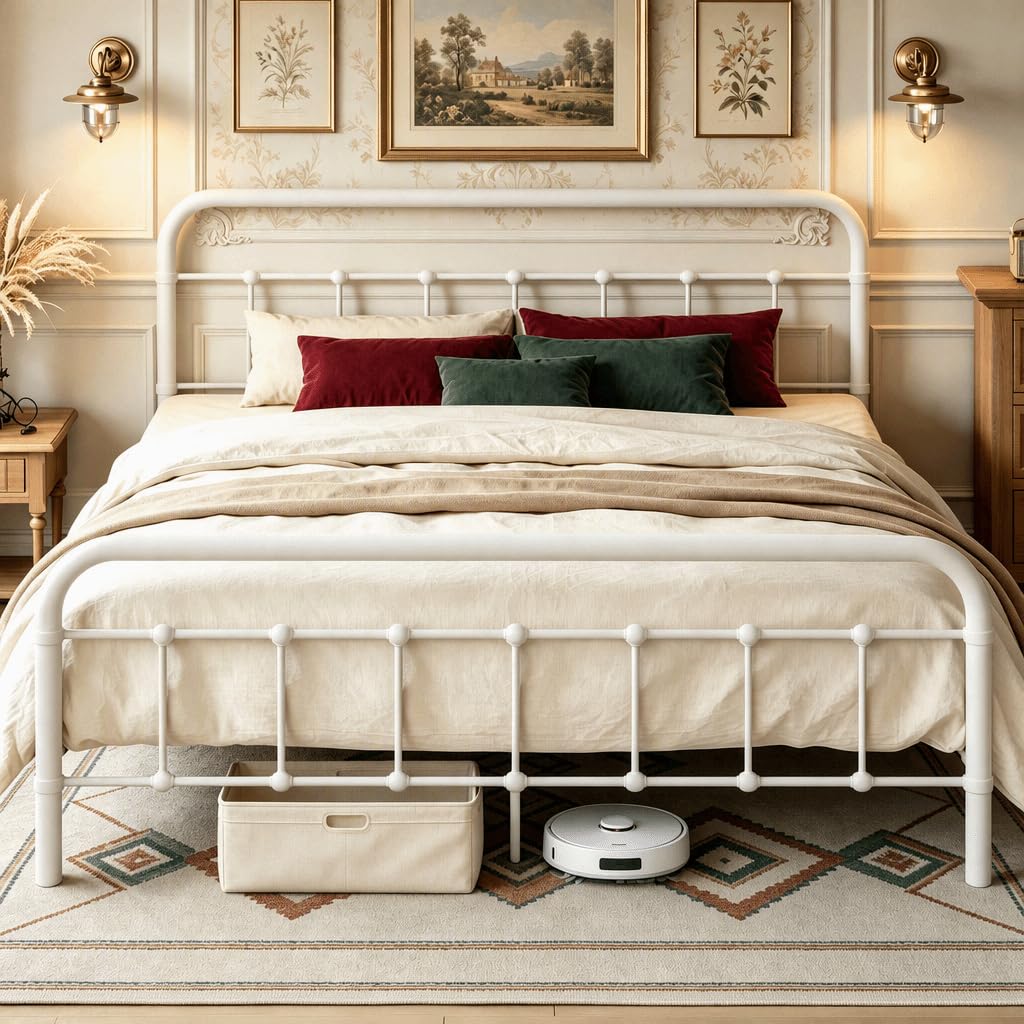 Amazon.com: SHA CERLIN Queen Size Metal Platform Bed Frame, White