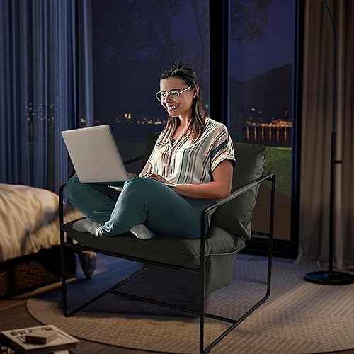 Miniatura 8 de Cfvyne Silla decorativa moderna, sillón simple con marco de metal, suave cojín de espuma triturada 35D, sillas relajantes para sala de estar,