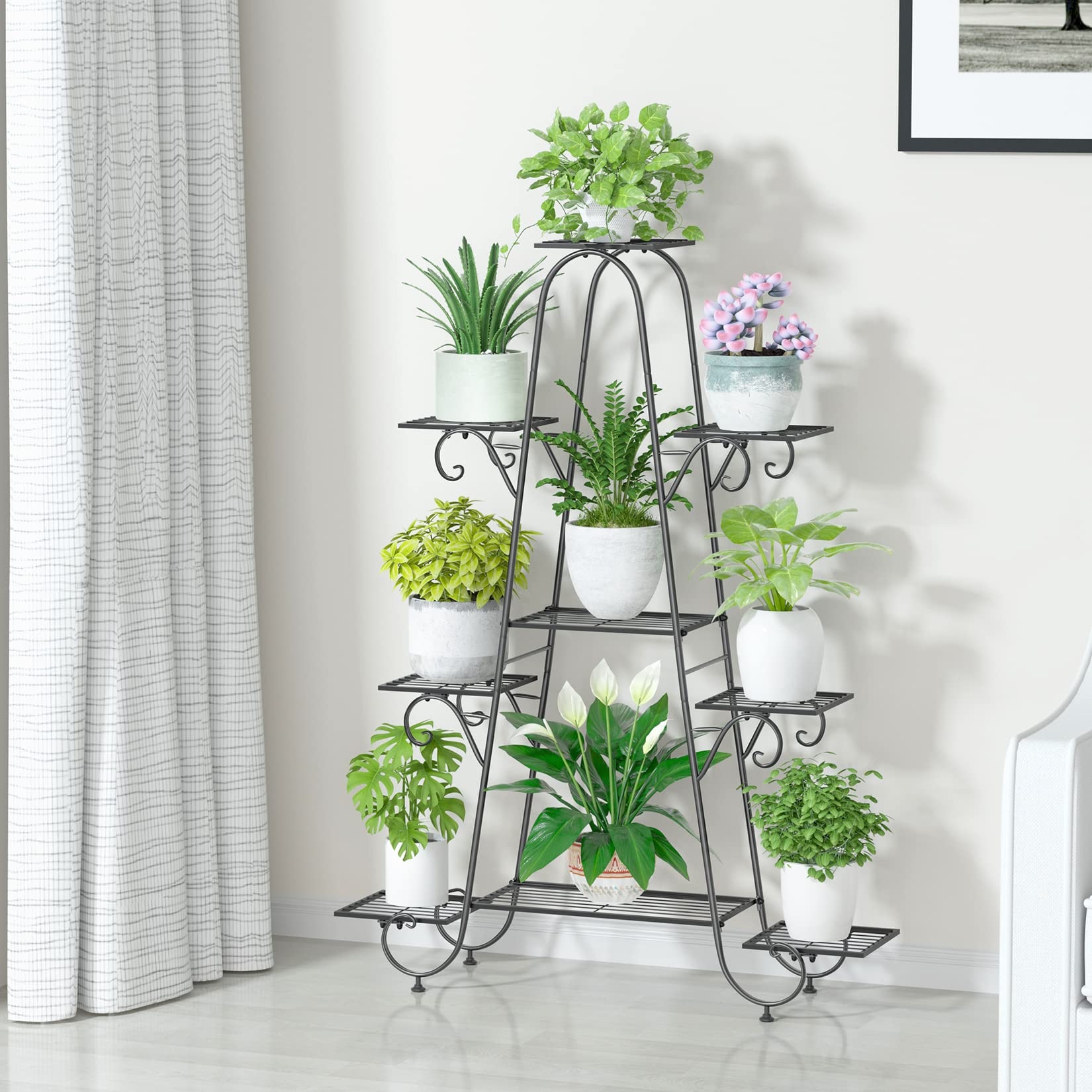 UNHO Portavasi Piante in Battuto Ferro: Scaffale Porta Piante a Scala da interno esterno 9 Ripiani Metallo Supporto per Piante Fioriere Portafiori Alto Verticale Balcone Giardino Espositore