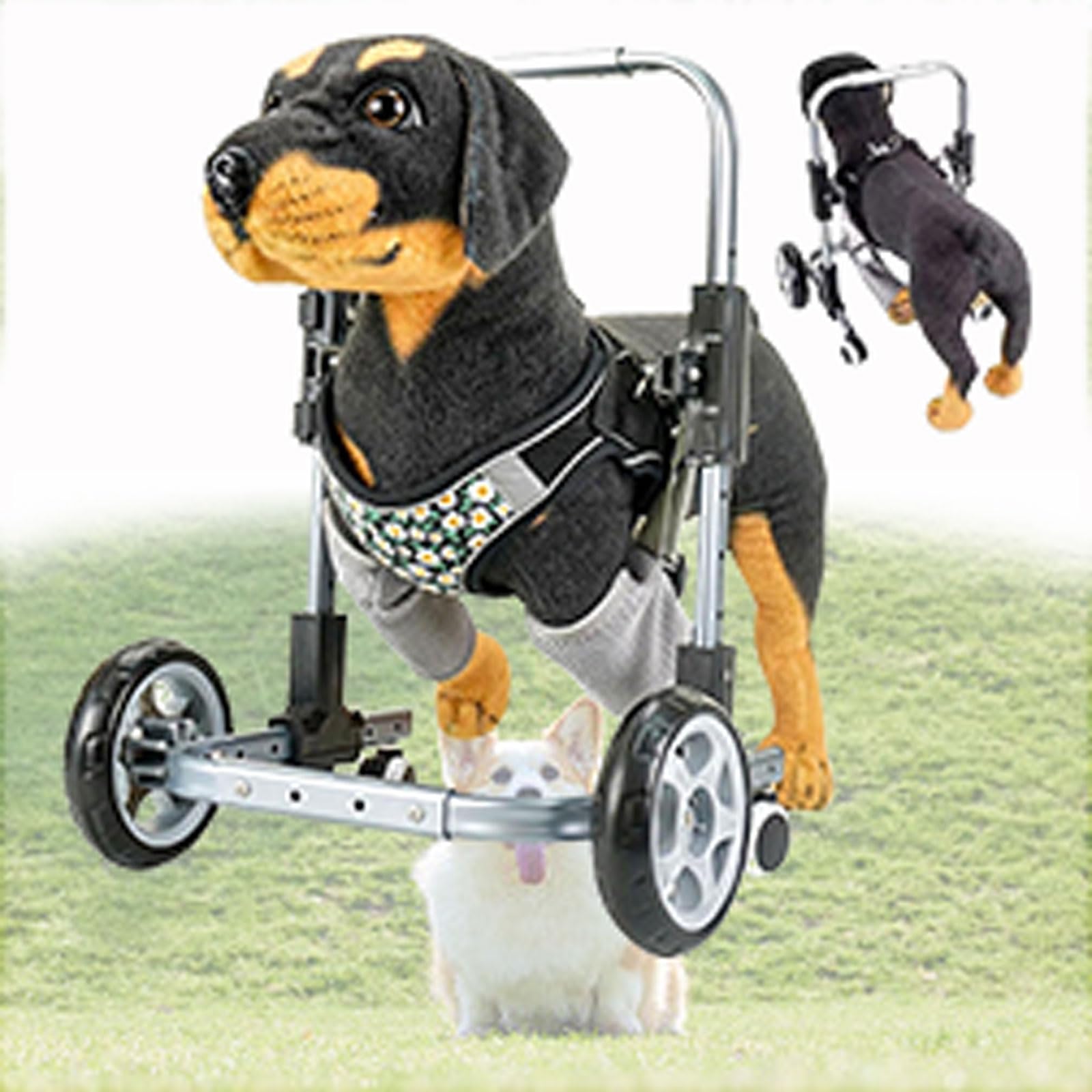 Silla de ruedas para patas delanteras de mascotas - Carrito ajustable ligero gris, talla S