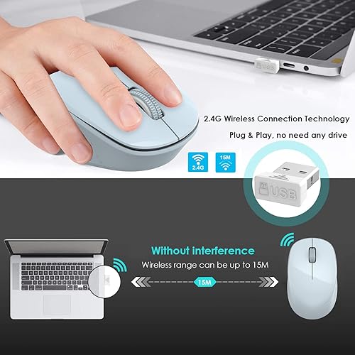 Miniatura 3 de LeadsaiL Mouse inalámbrico para laptop, mouse USB silencioso de 2.4 GHz, mouse óptico delgado con 3 botones, 1600 DPI, funciona con Windows, Mac,