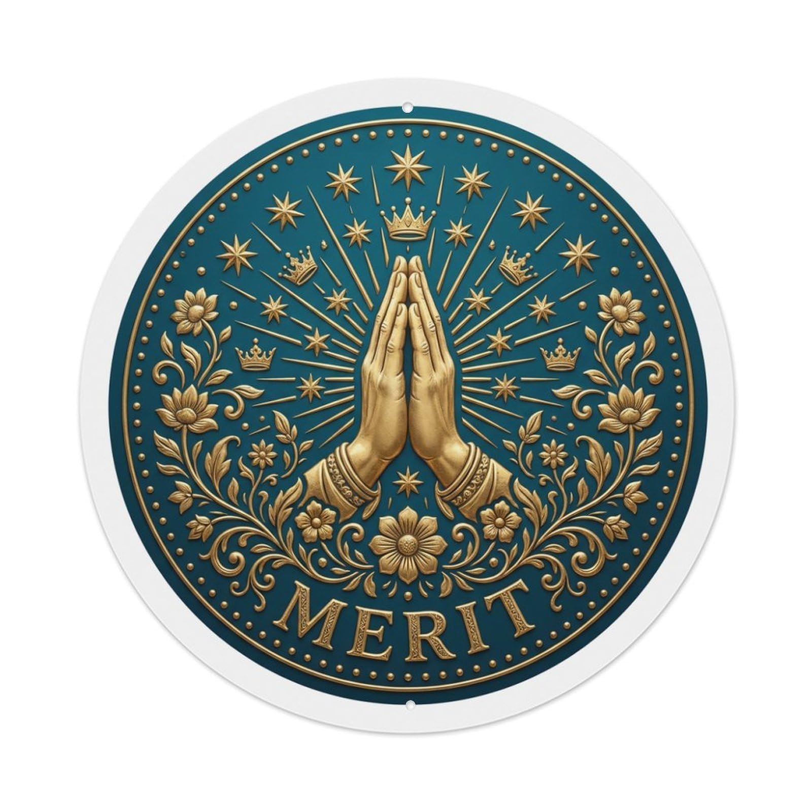 Metal Tin Sign Vintage Namaste Praying Hands Merit Flower Zen Yoga