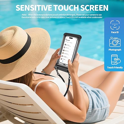 Miniatura 7 de Paquete de 2 bolsas impermeables para teléfono, fundas impermeables IP68 flotantes para teléfonos de hasta 8.5 pulgadas, bolsas impermeables bajo el