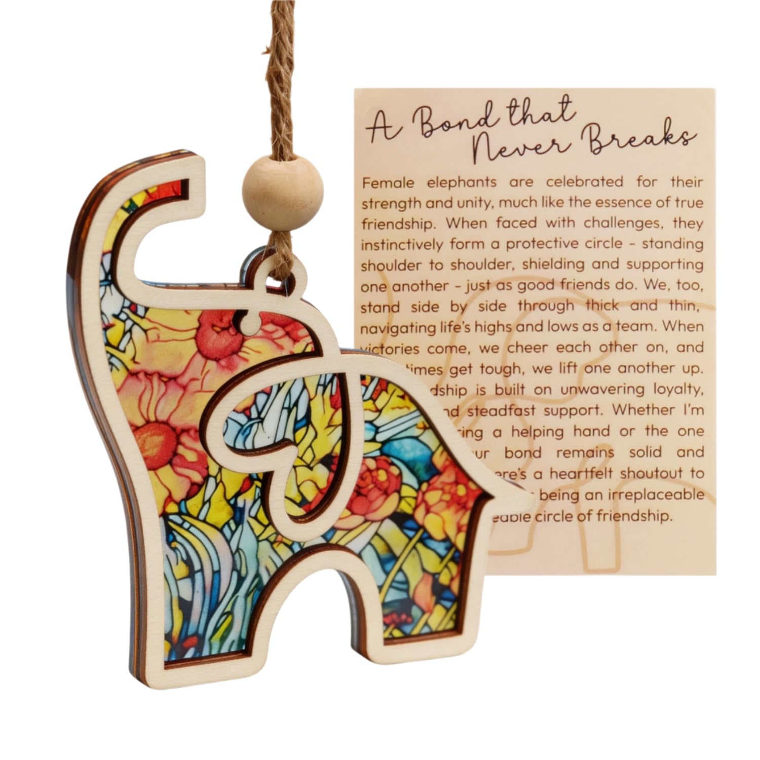Friendship Elephant Ornament with Story Card - Suncatcher Birthday & Holidays Gifts for Women friends ,Best Friend & Sister Special Bond Decor Unique Mother’s Day gift for friends