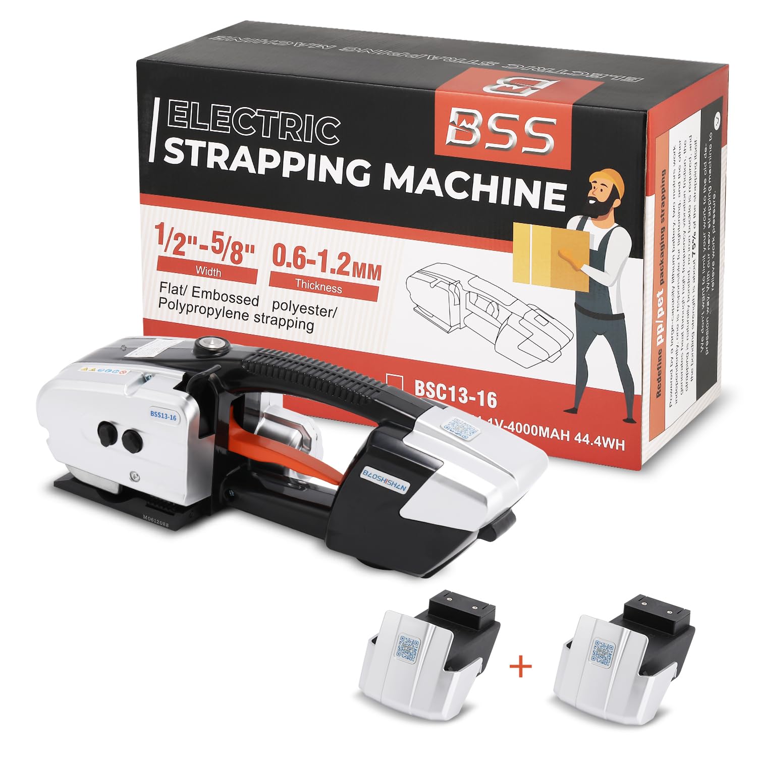 BAOSHISHAN Electric Strapping Machine 2x4000mAh Battery for 1/2 in-5/8 in PP PET Straps Automatic Strapping Machine for Box Pallet Portable Electric Baler