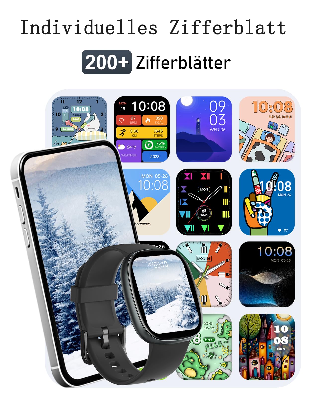 Smartwatch Damen Herren mit Telefonfunktion,1.85" HD Screen Fitnessuhr | SpO2/Herzfrequenz/Schlafmonitor/Schrittzähler 100+Sportmodi,IP68 Wasserdicht,Whatsapp Benachrichtigung für Android iOS Handy