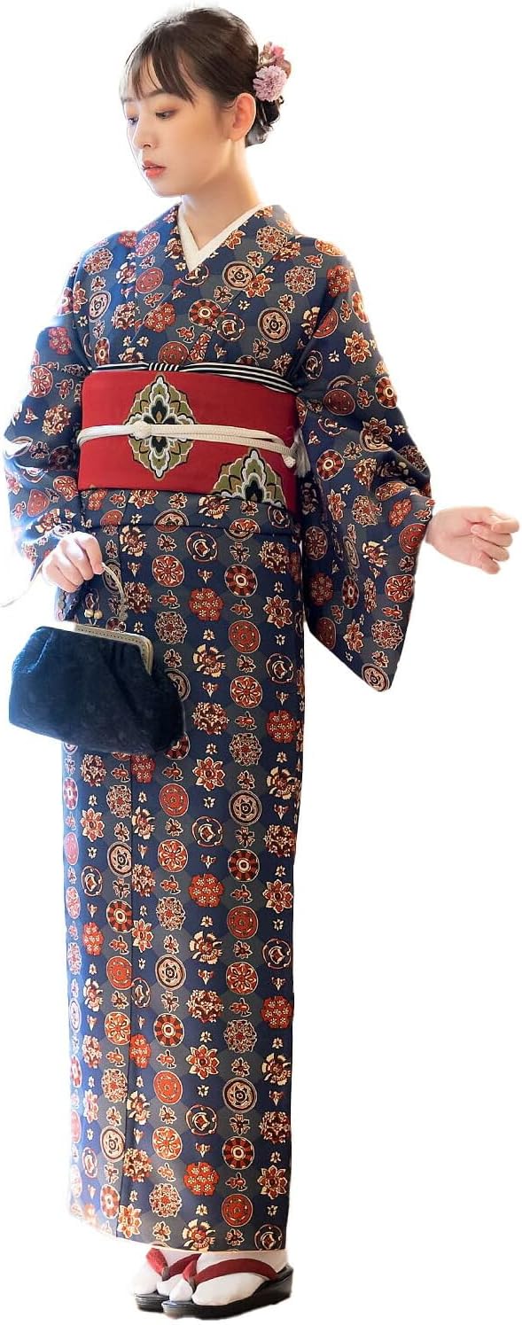 浴衣 絵羽 鯨 グレー 綿紅梅 海 波 レディース 30代 40代 50代