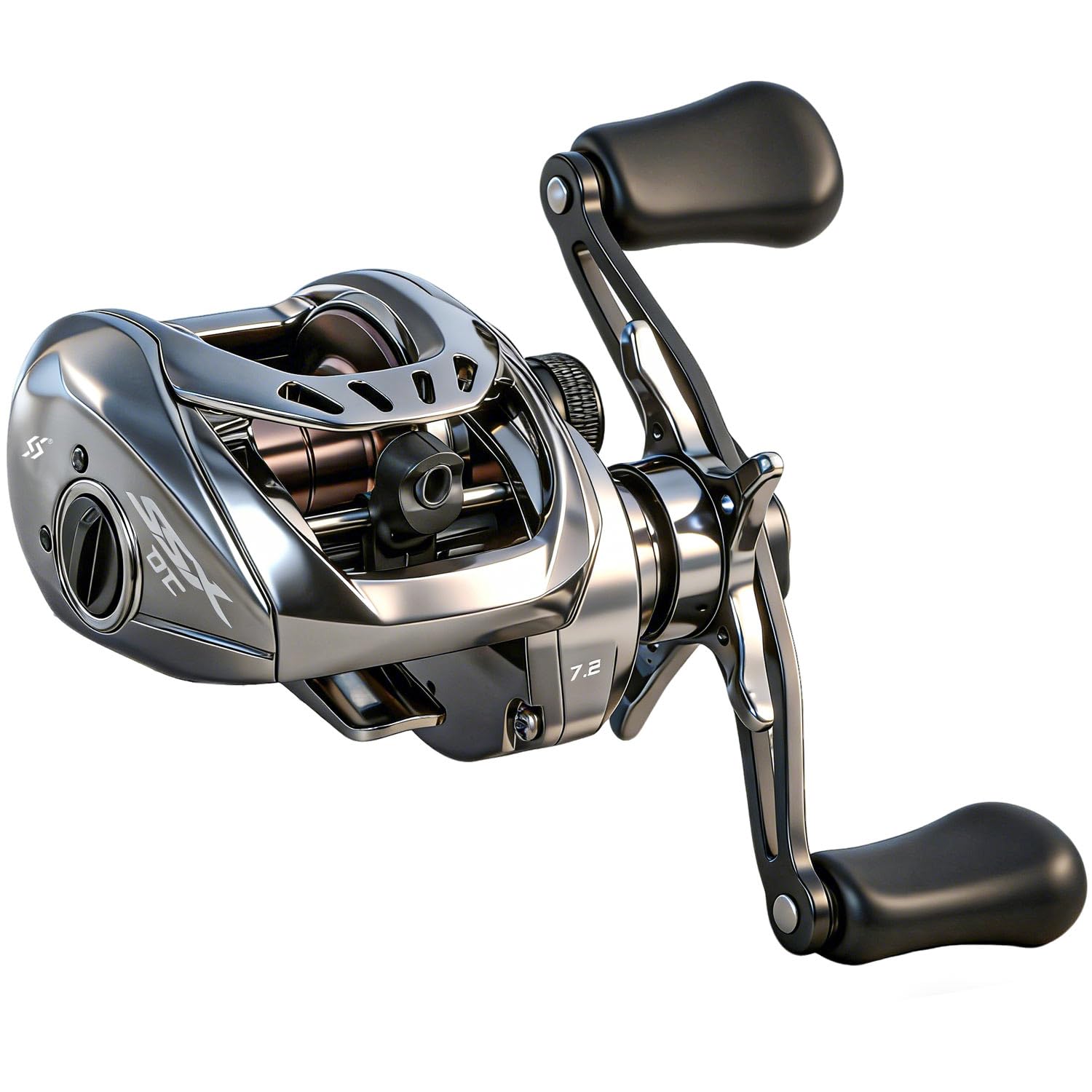 Sougayilang SSX-DC - Mulinello da baitcasting, sistema frenante digitale con controllo microcomputer, corpo in alluminio compatto, rapporto di trasmissione 7,2:1, resistenza massima 10 kg, per pesca