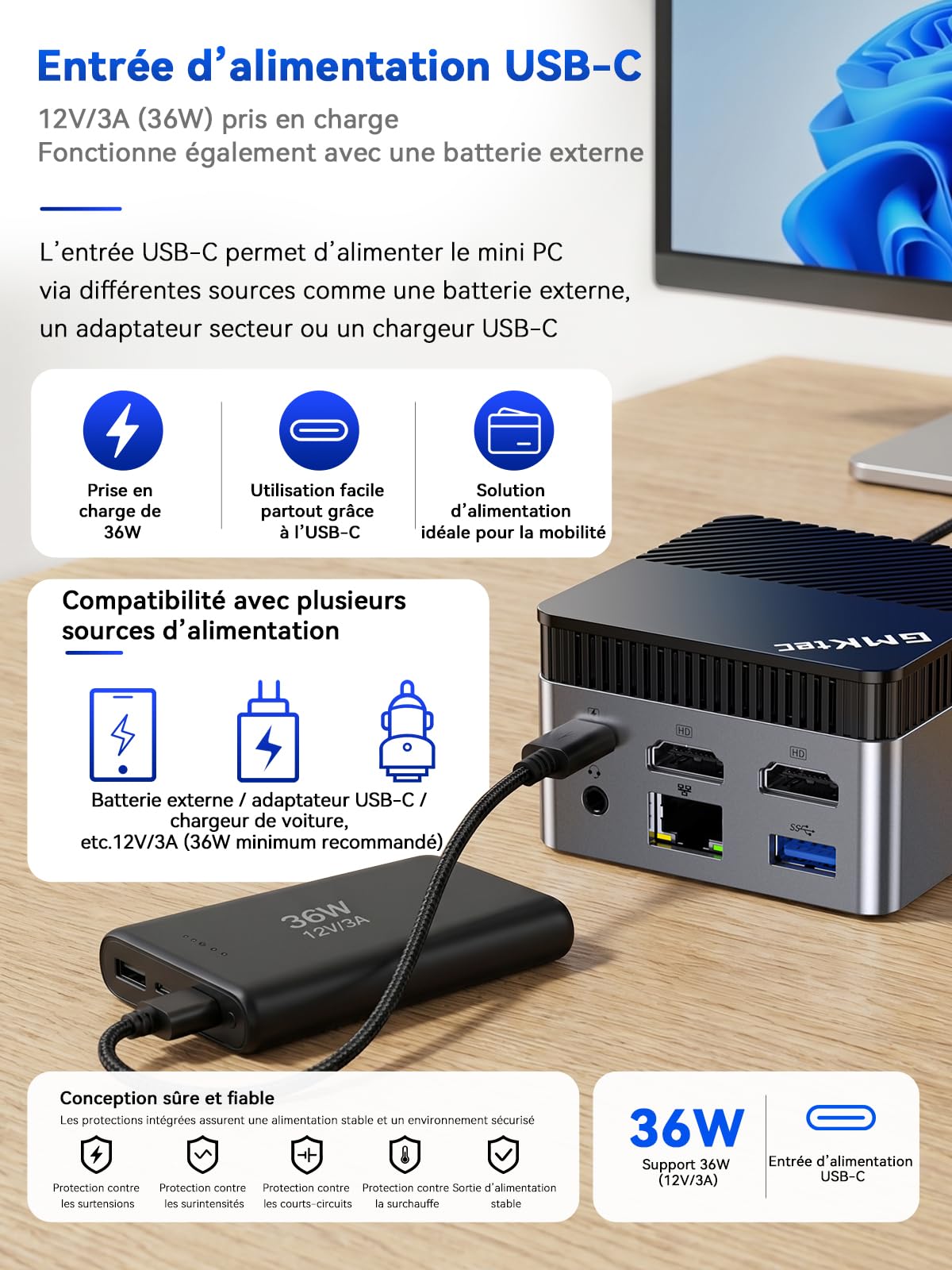 GMKtec G5S Mini PC, 3 Ans d’Assistance, Mini Ordinateur de Bureau Intel N5095 Plus performant Que N5030/J3355, 8Go LPDDR4 128Go SSD M.2, Double HDMI 4K@60Hz, USB 3.2 x3, WiFi 6, BT 5.2, Lecteur SD