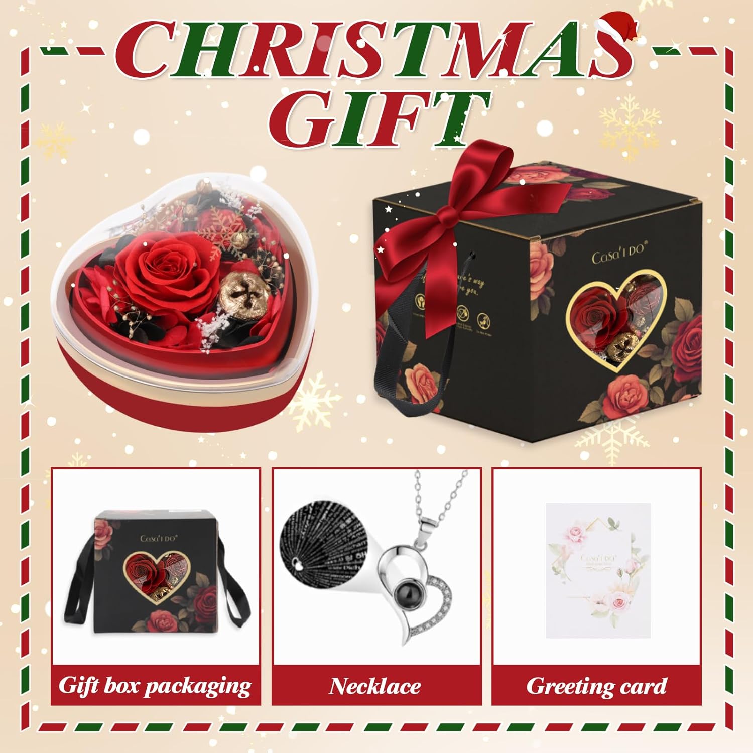 Preserved Real Rose with I Love You Necklace in Heart Shaped Box, Valentines Day Gift for Her, Red Eternal Flower Christmas Mothers Day Birthday Gifts for Women Mom Wife Girlfriend Grandma - Image 2