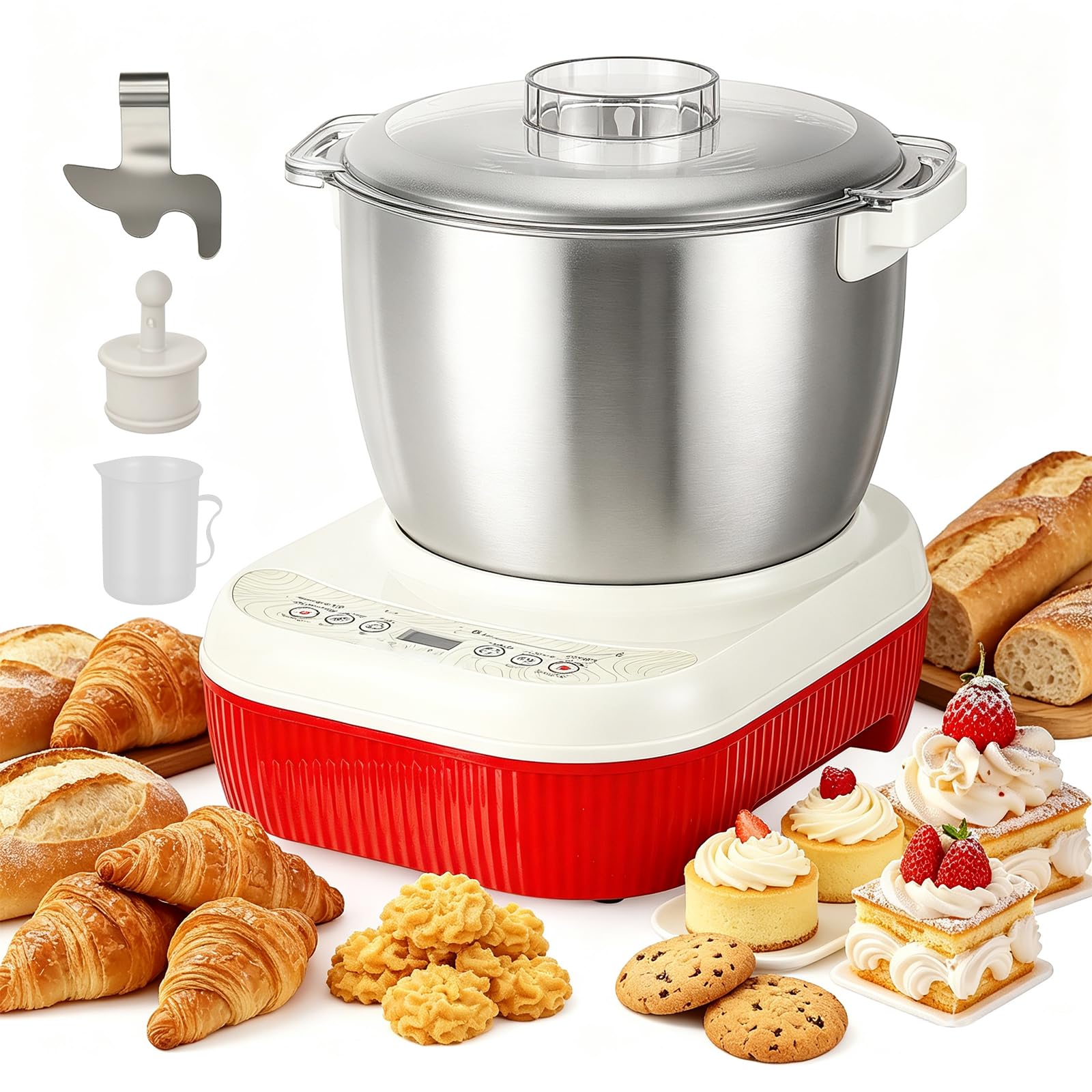 Teigknetmaschine 7L Edelstahl mit Gärfunktion, Timer & Saugfüßen