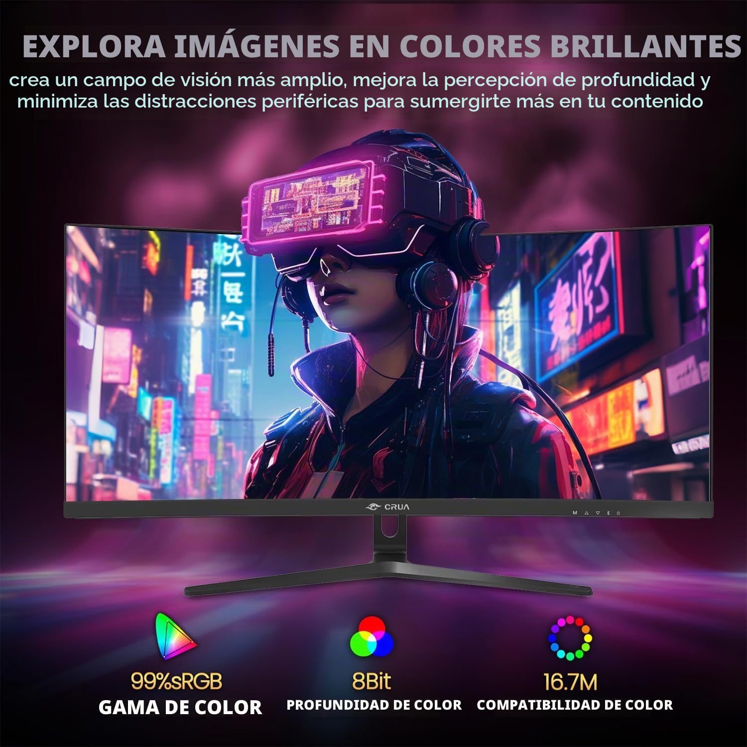 CRUA Monitor curvado para juegos de 30 pulgadas, WFHD 2560 × 1080, monitor de PC de 200 Hz/144 Hz, pantalla VA 1500R, 120% sRGB, AMD FreeSync, HDMI y DP, ultra ancho para juegos y trabajo, montaje en