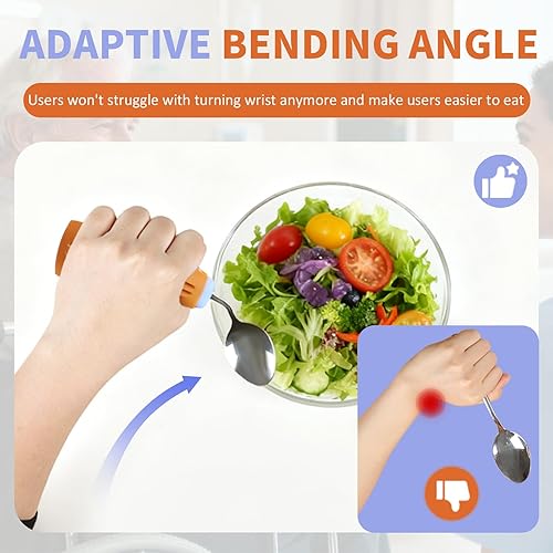 Miniatura 5 de Thick Solid Weighted Adaptive Utensils Set  Non-Slip Spoon & Fork with Silicone Handle for Hand Tremors, Parkinsons, Arthritis (Purple and Brown,