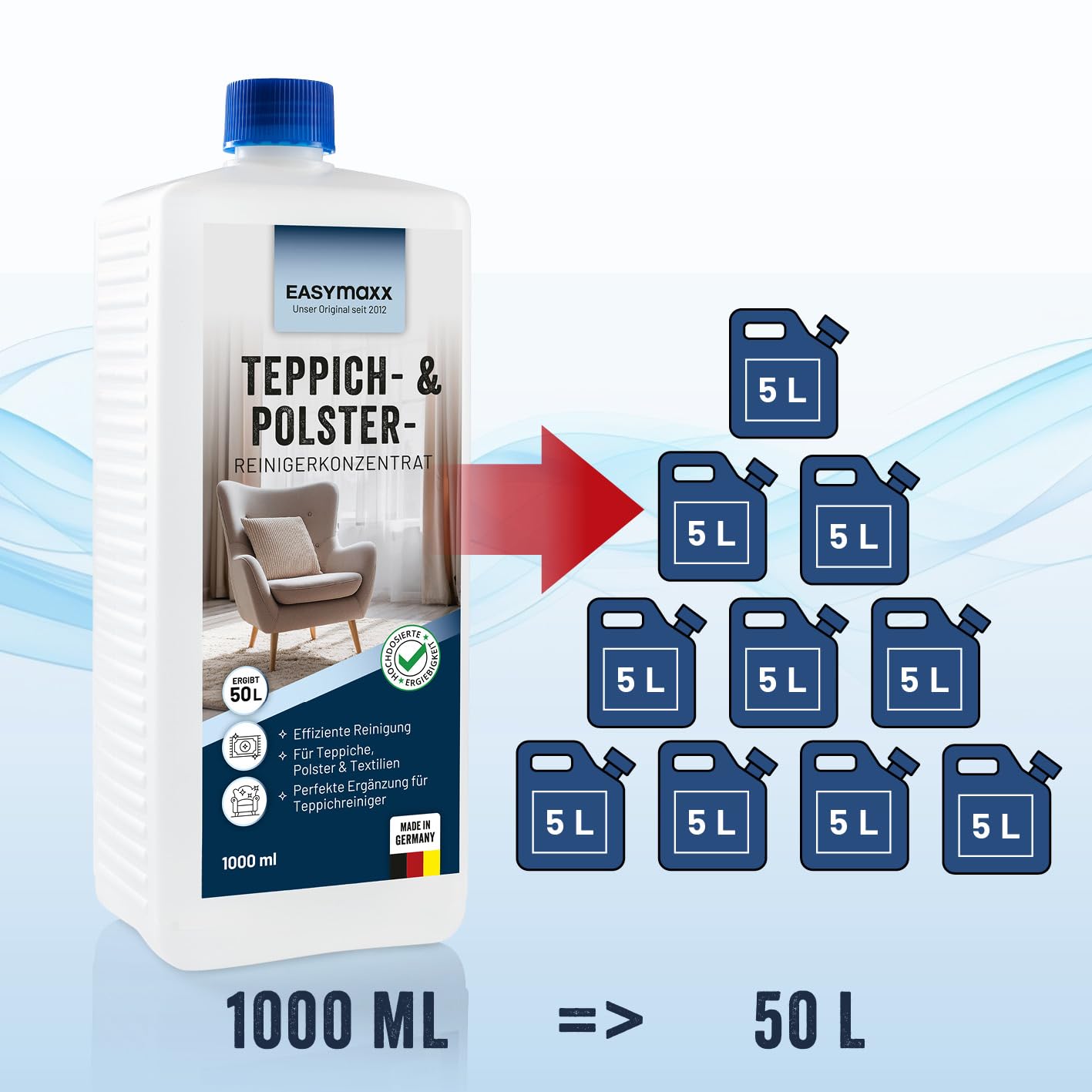 CLEANmaxx Szampon do dywanów 2 x 500 ml | idealne połączenie ze środkiem do czyszczenia twardych podłóg i dywanów PRO, nadaje się również do innych odkurzaczy do prania i dywanów | specjalna formuła plam i odświeżacz kolorów