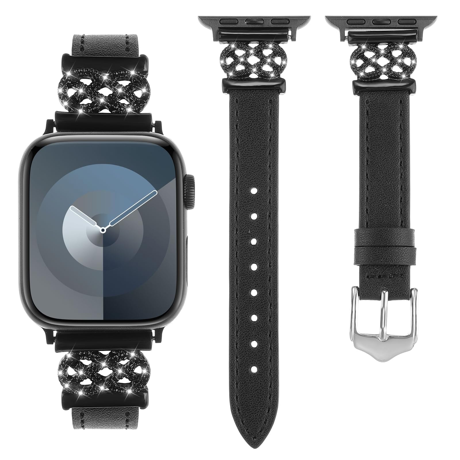 WONFAITH Leather Band Compatible with Apple Watch Band 38mm 40mm 41mm 42mm 44mm 45mm 46mm 49mm, Dressy Slim Women Strap with Knot-Shape Metal Buckle for Iwatch Ultra SE Series 10 9 8 7 6 5 4 3 2 1