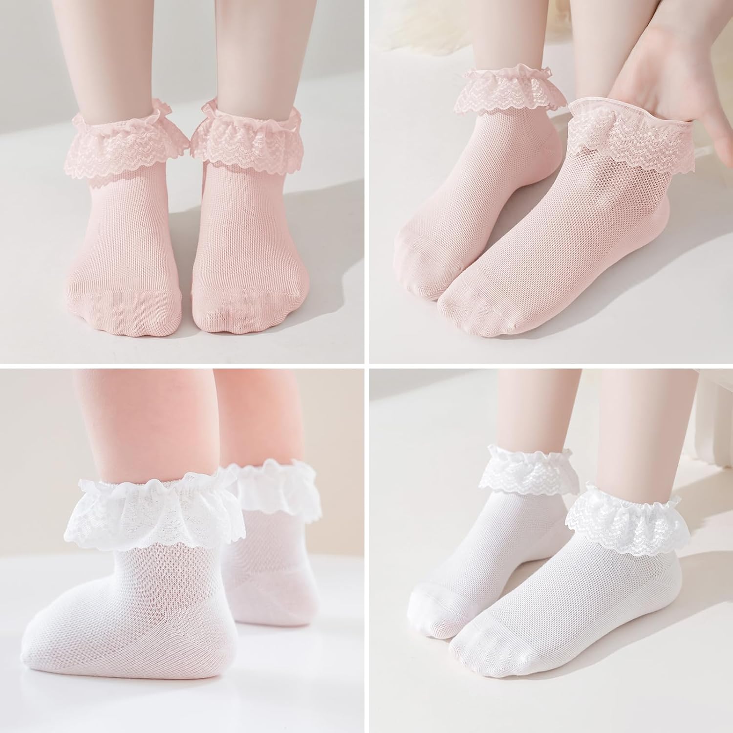 Mini angel Baby Lace Socks Toddler Eyelet Frilly Socks Girls Ruffle Sock 3/6 Pairs - Image 4