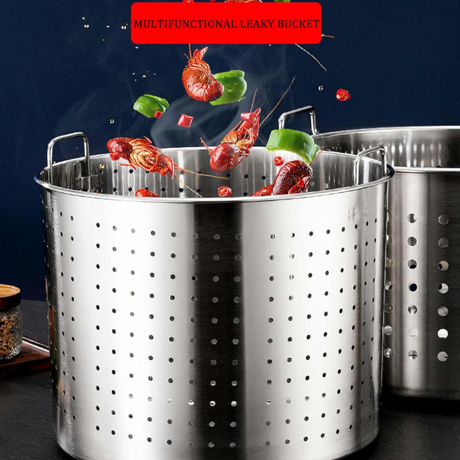 27Qt/45Qt/63Qt Duży Garnek Do Gotowania Raków I Owoców Morza Z Koszykiem Do Gotowania Na Parze I Pokrywką - Ciężki Kociołek Do Smażenia Indyka, Do Gotowania Na Świeżym Powietrzu I，Siliver-45x45cm