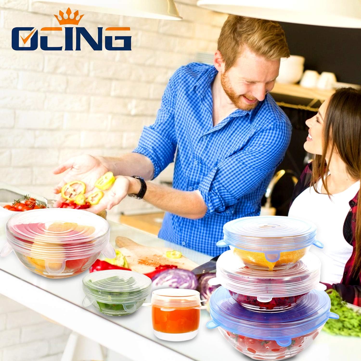 OCING 12-Pack Silicone Stretch Lids Won’t Tear (Upgraded 2020), Flexible + Reusable + Durable + Expandable Silicone covers for Food,Bowl,Cup,Pot,Pan and Dish,Shape of Containers Silicone Lids.