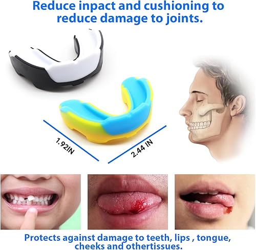 Miniatura 3 de Paquete de 2 protectores bucales deportivos para adultos y jóvenes, protector bucal duradero de fútbol juvenil con funda, boquilla de fútbol para